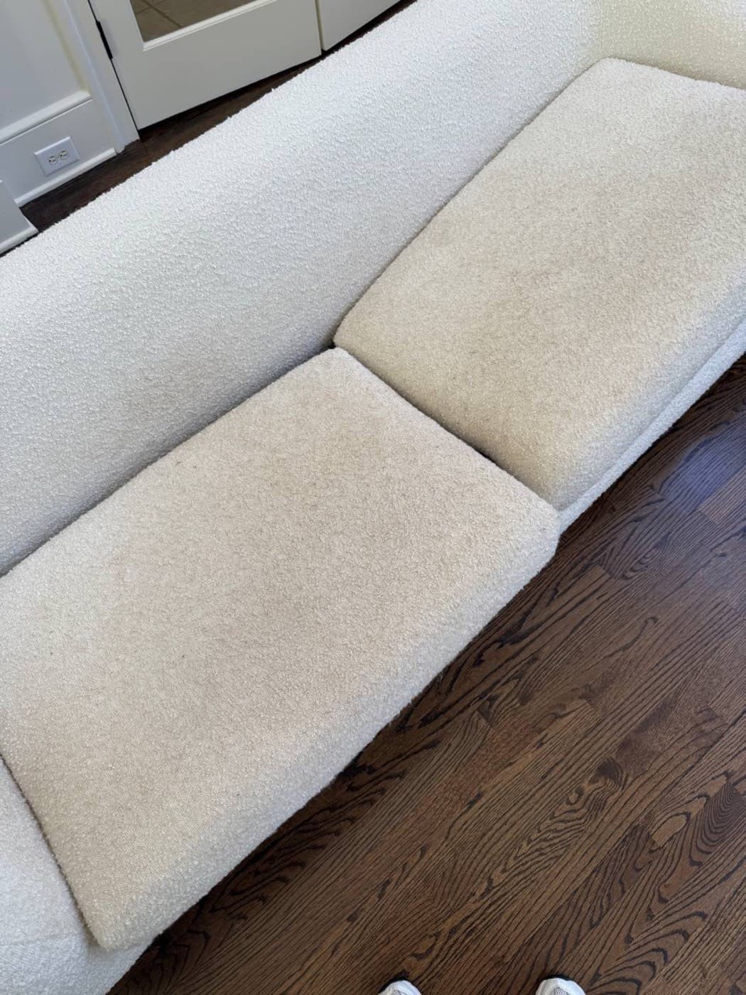 Cream bench seat cushions, before cleaning